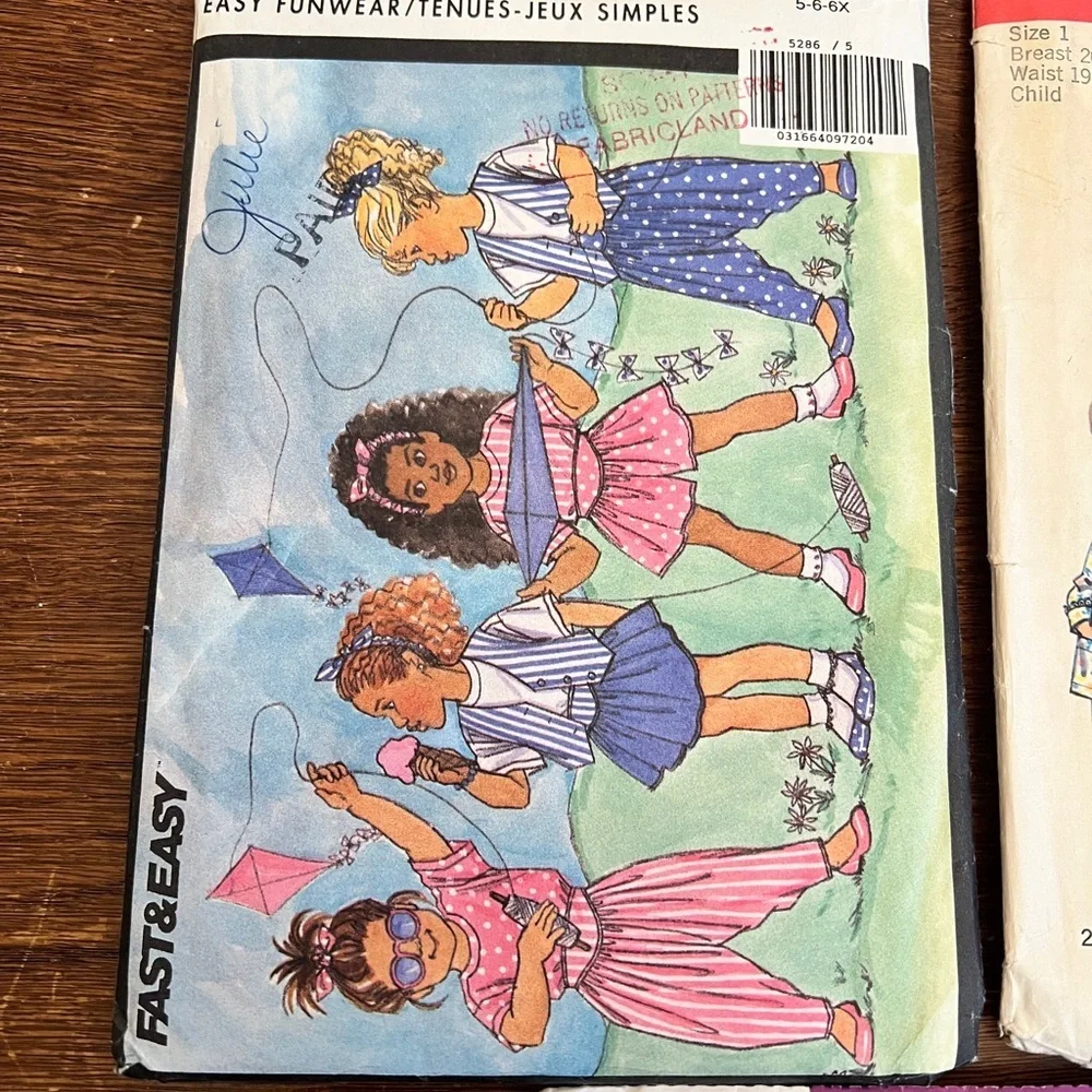 Kids Sewing Pattern Lot – Butterick 5286, Simplicity 8291, Simplicity 3650 –